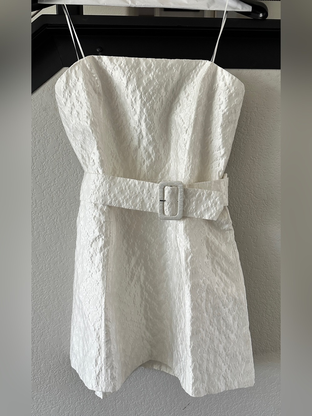 NWT Amanda Uprichard Strapless Floral Jacquard Belted Mini Dress White XL